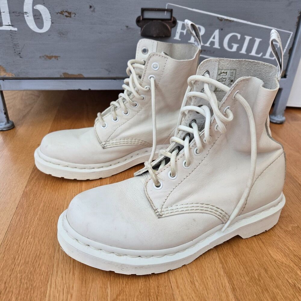 Dr. Martens‎ 1460 Pascal Mono Womens 7/38 White Leather Lace Up Combat Boots EUC